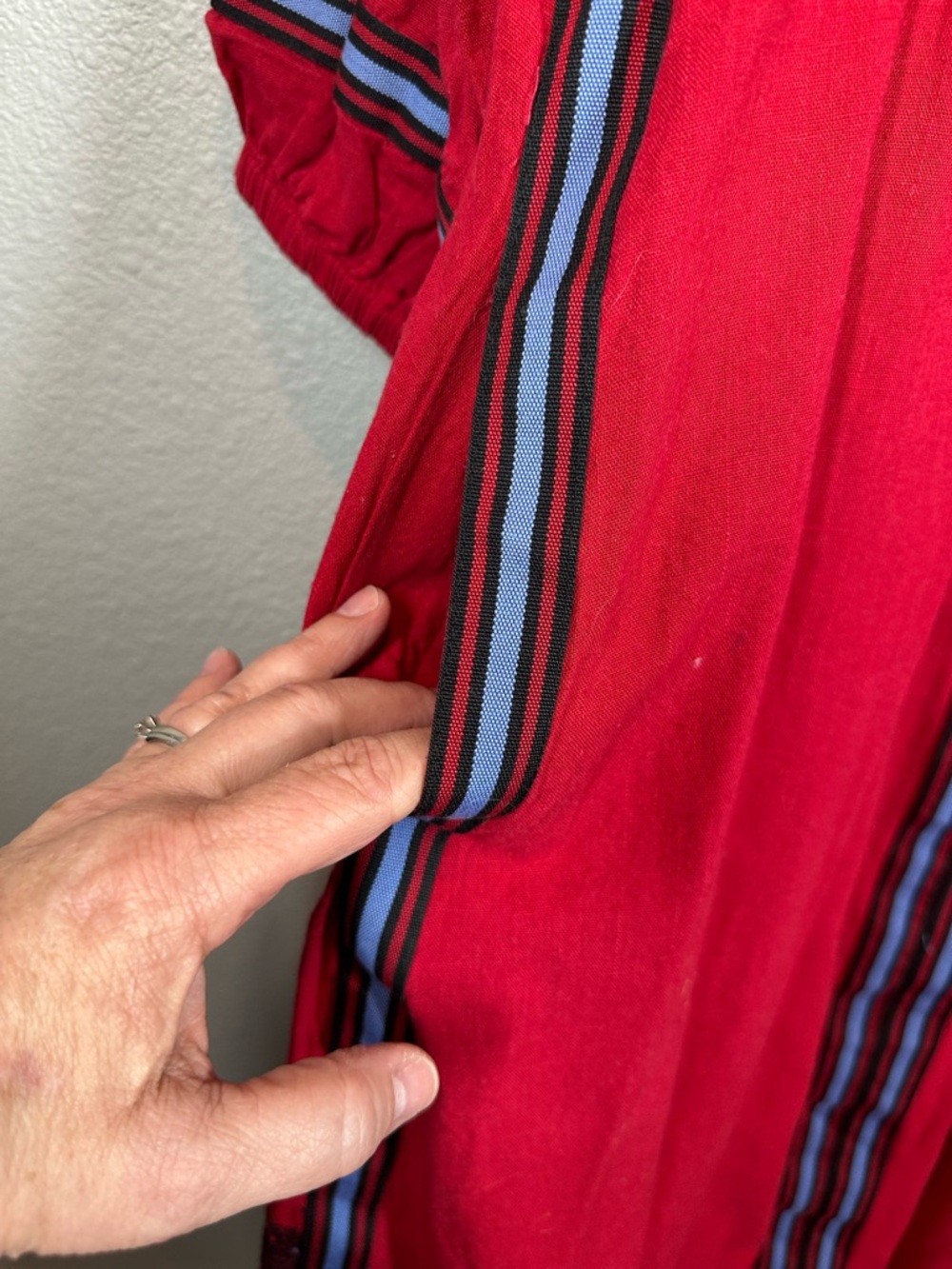 Eloquii Women's Plus Size 14 Red Maxi Dress with Blue Accent Trim & Embroidery - Picture 6 of 9